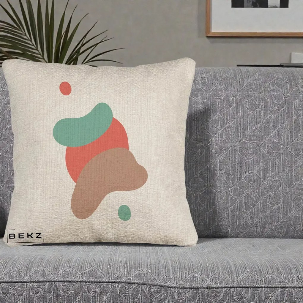 Perna Decorativa Abstract Forme Fluide Coral, 40x40 cm, Bej Canapea, Husa Detasabila, Perna Inclusa, BEKZ®