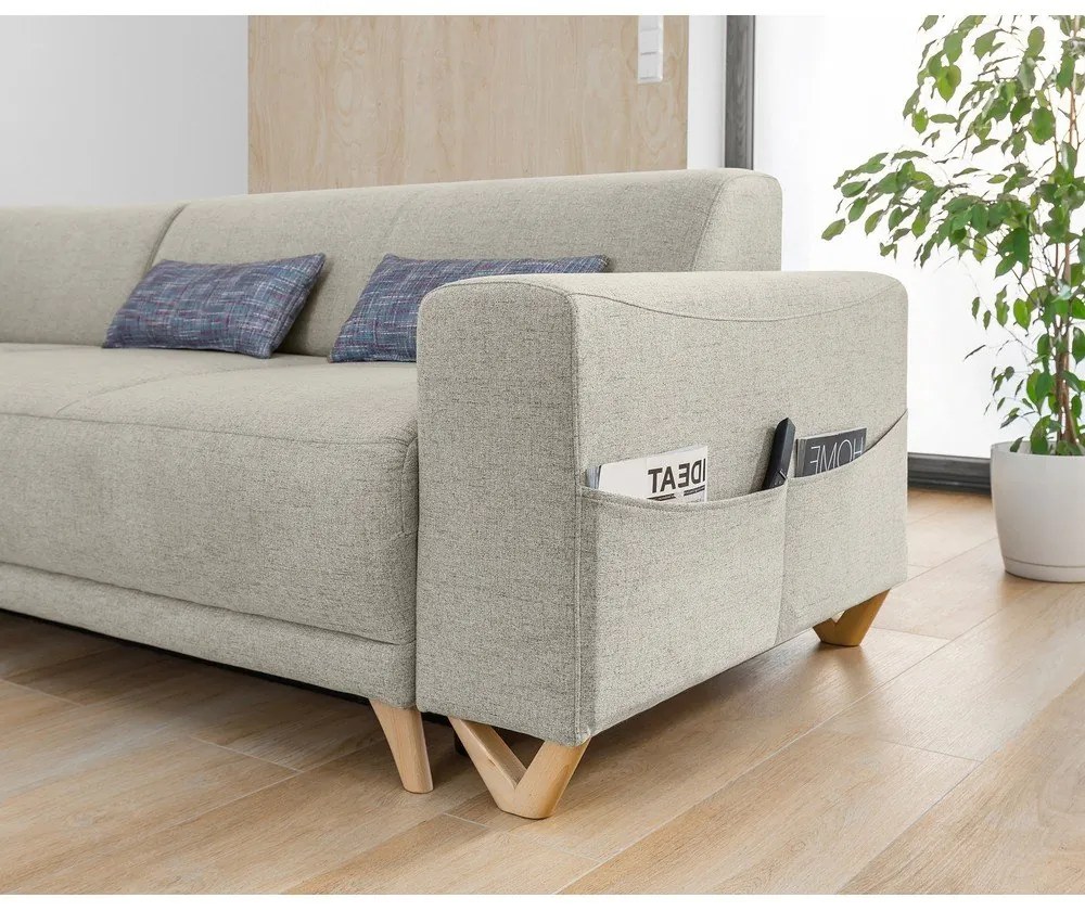 Colțar bej extensibil/cu spațiu de depozitare (cu colț pe partea stângă/în formă de ”L”) Classy Sophie – Miuform