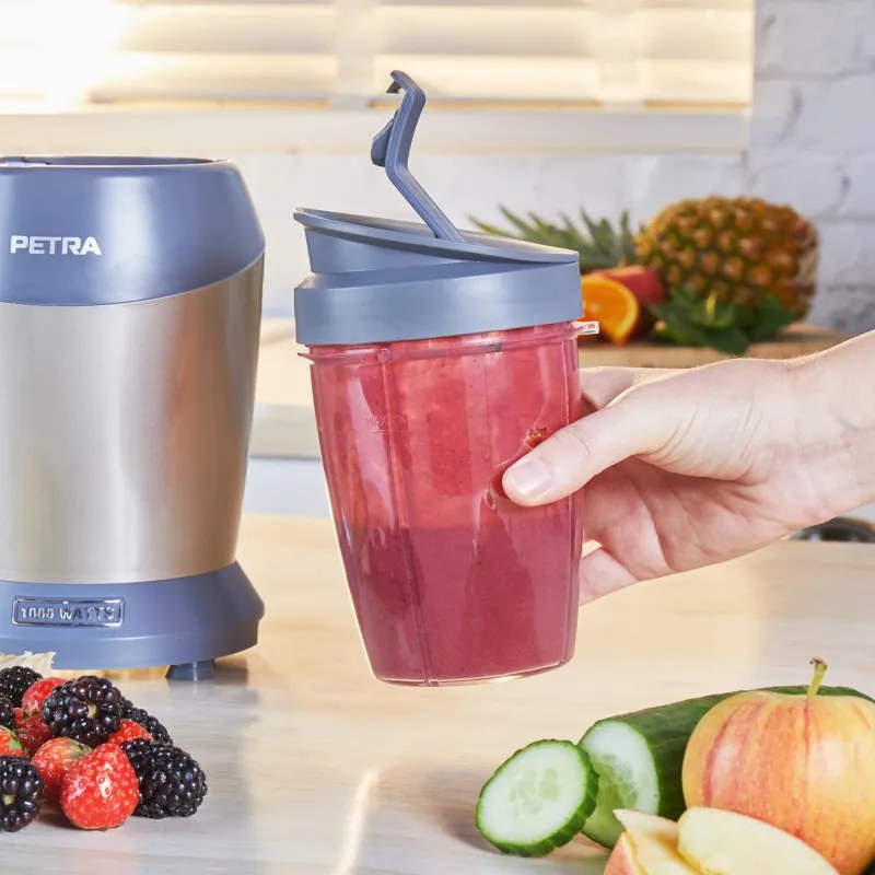 Nutri blender Petra NutriMax, 6 lame, 1000W, 1 L, Fara BPA, Gri/Albastru