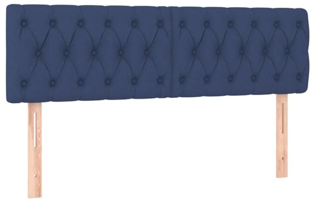 Pat continental cu saltea, albastru, 140x200cm, material textil Albastru, 140 x 200 cm, Design cu nasturi
