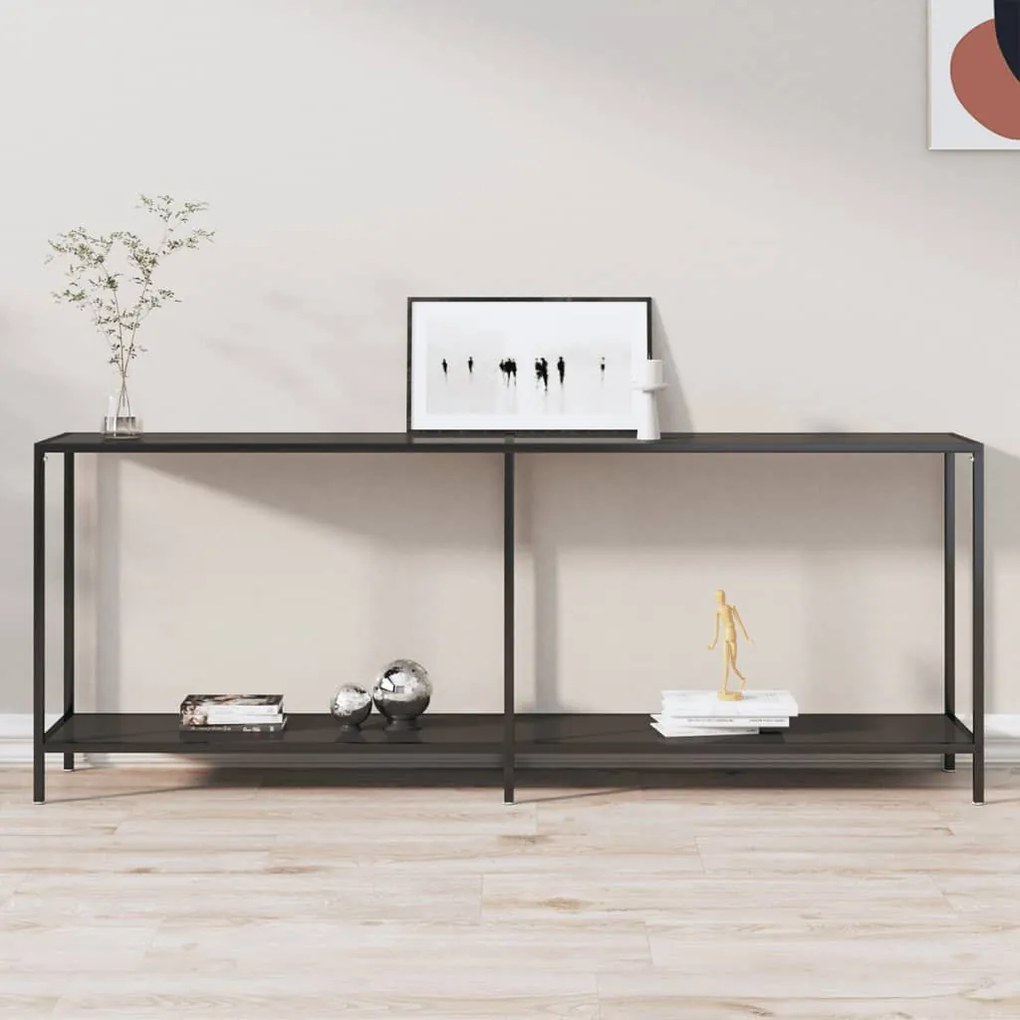 331707 vidaXL Masă consolă, negru, 200x35x75,5 cm, sticlă securizată