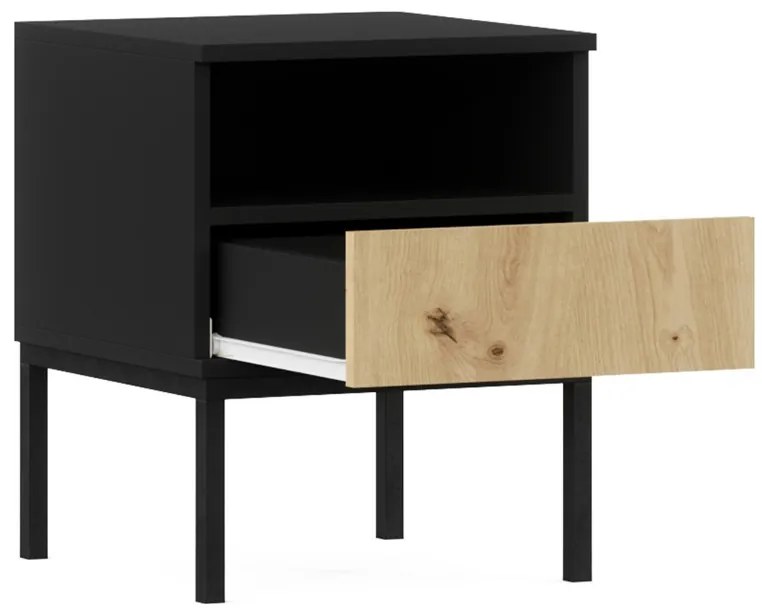 Noptiera LANZZI 40x40 cm, neagra/stejar