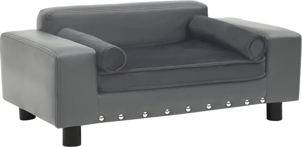 vidaXL Canapea pentru câini, gri, 81x43x31 cm, pluș & piele ecologică