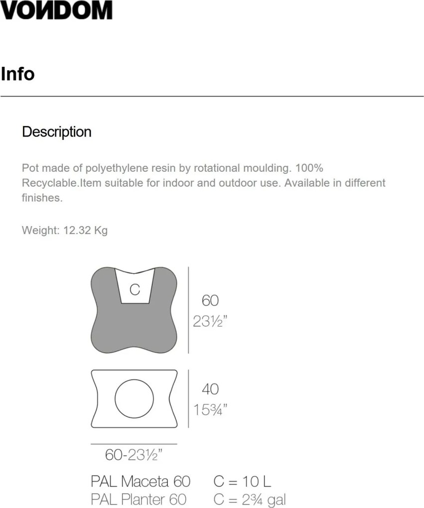 Ghiveci flori / Jardiniera plante de exterior/interior design decorativ PAL PLANTER 51004R Vondom