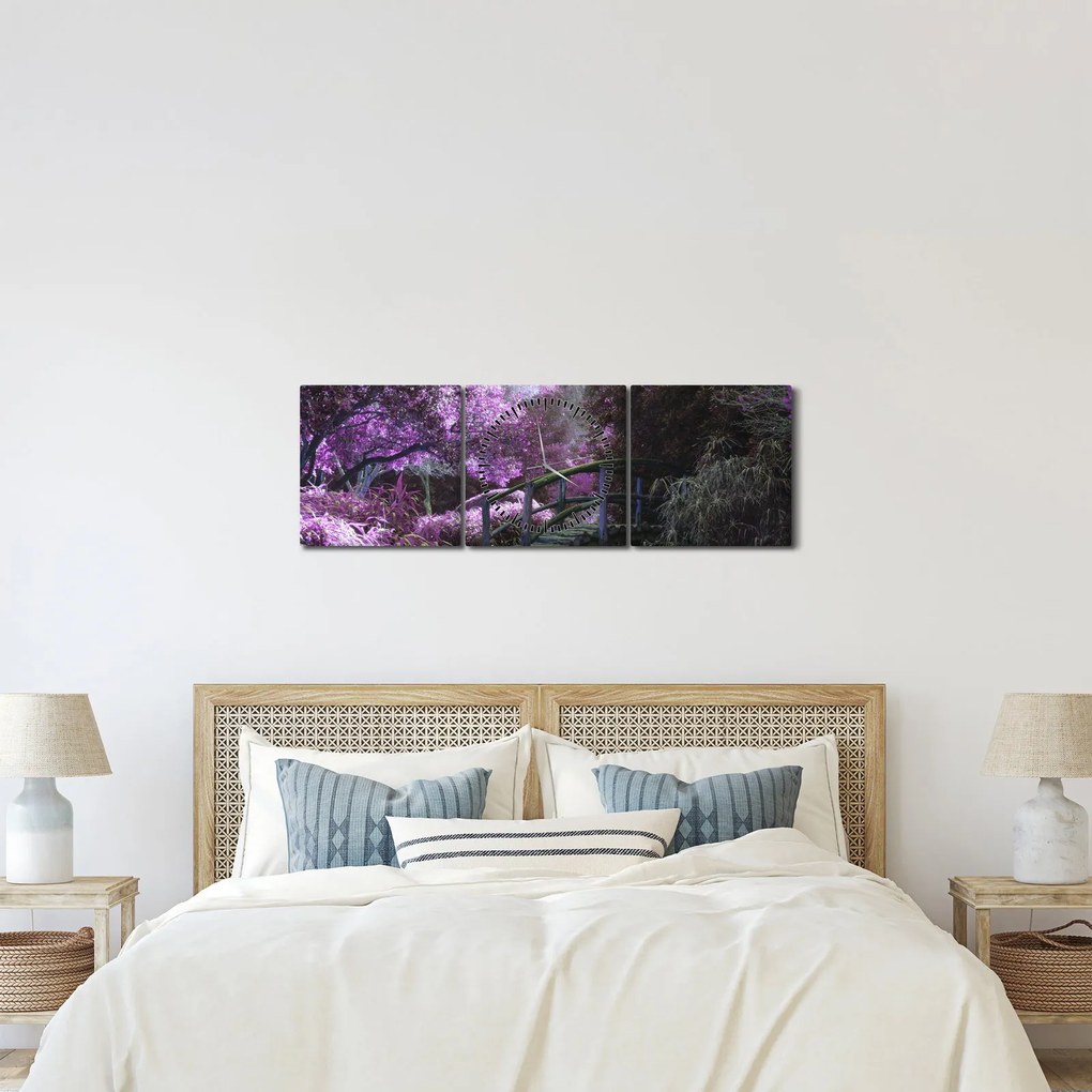 Tablou -cu grădina violetă (cu ceas) (90x30 cm)