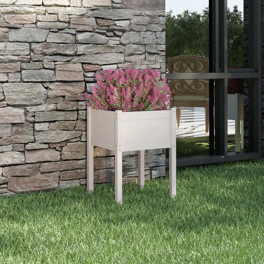 vidaXL Jardinieră de grădină, alb, 50x50x70 cm, lemn masiv de pin
