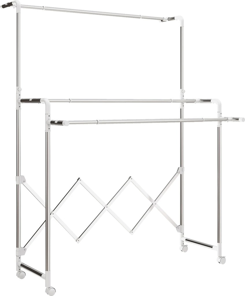 HOMCOM Uscător de Rufe Pliabil cu 3 Bare Reglabile, Uscător Vertical cu Roți Pivotante și Cadru din Oțel Inox, Uscător pentru Acasă și Spălătorie, Argintiu | Aosom Romania