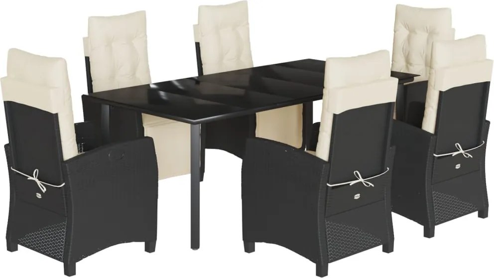 vidaXL Set mobilier de grădină cu perne, 7 piese, negru, poliratan