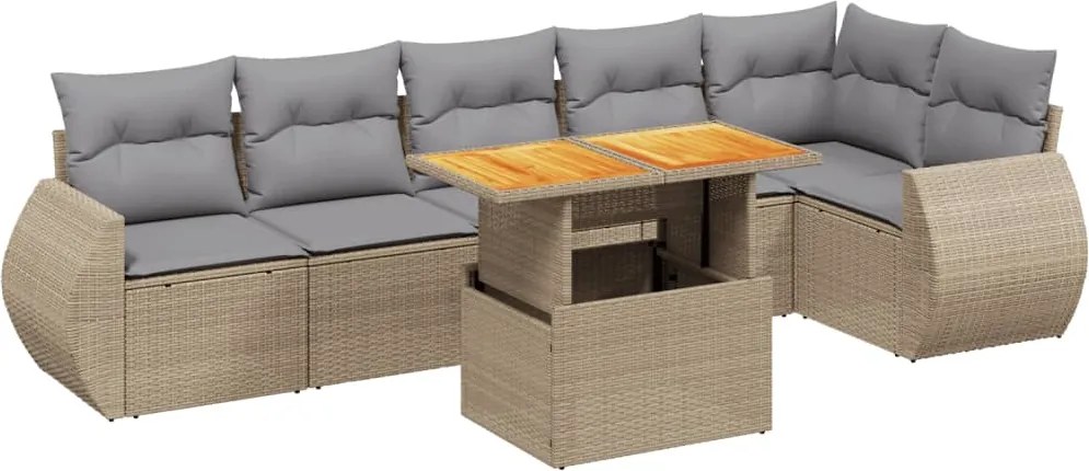 vidaXL Set canapele de grădină, 7 piese, cu perne, bej, poliratan