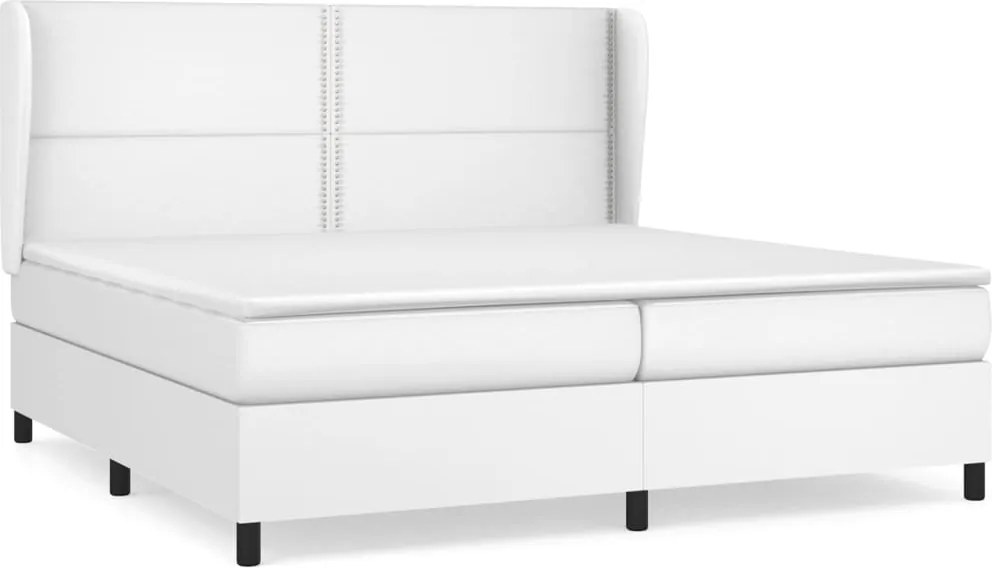 vidaXL Pat box spring cu saltea, alb, 200x200 cm, piele ecologică