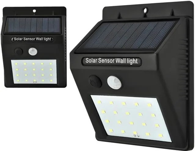 Lampa Solara de Perete cu 20 LED-uri, senzor de miscare si lumina, 12.5x9.5 cm, negru