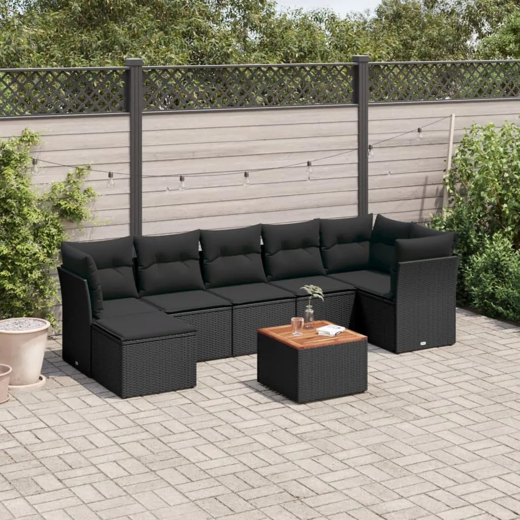 3256083 vidaXL Set mobilier de grădină cu perne, 8 piese, negru, poliratan