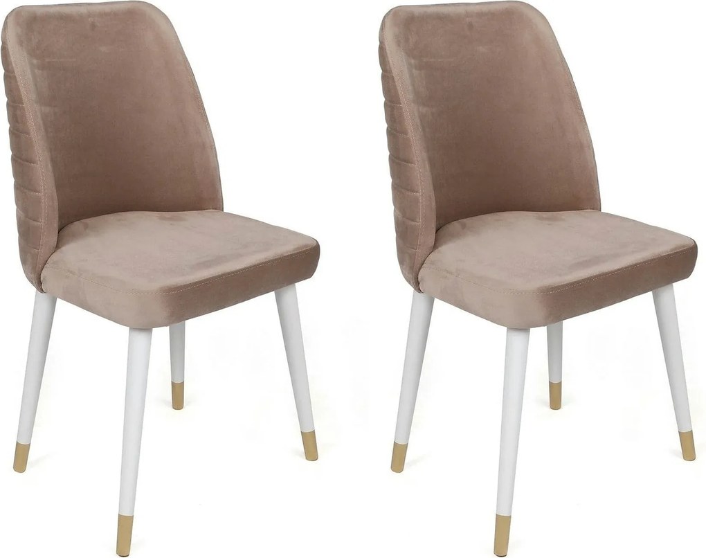 Set 2 scaune HUGO-404 V2, bej/alb, stofa catifelata/lemn, 50x49x90 cm