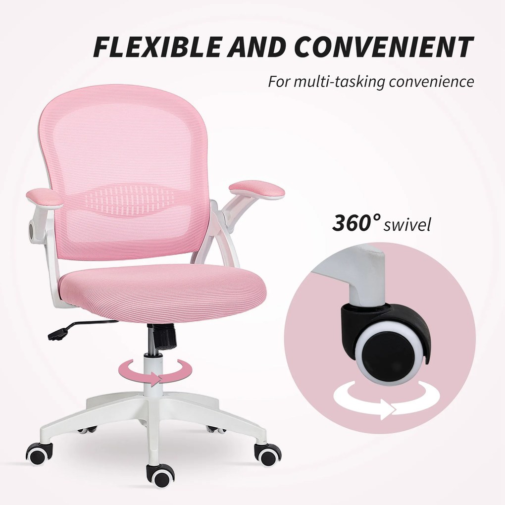 Vinsetto Scaun de Birou Ergonomic, Reglabil, cu Spătar din Plasă și Scaun Captusit, 65.5x61.5x88-97.5 cm, Roz | Aosom Romania