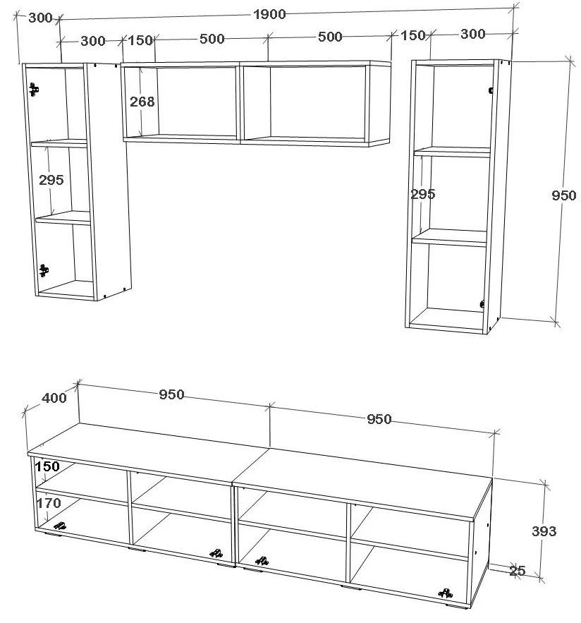 Living haaus V16, Negru/Alb Lucios, MDF, L 190 cm