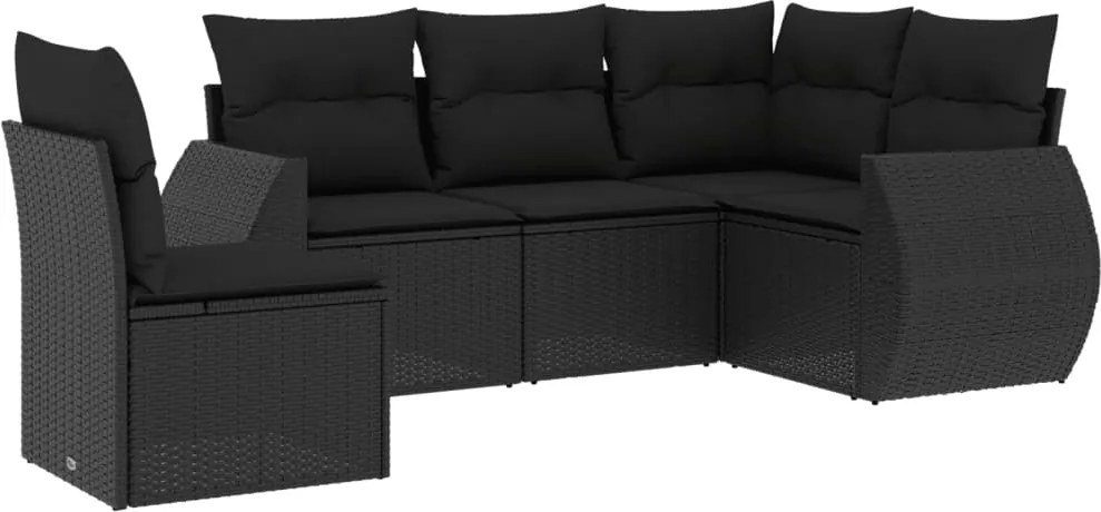 vidaXL Set mobilier de grădină cu perne, 5 piese, negru, poliratan