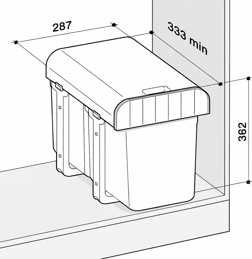 Cos gunoi incorporabil Aladin 40 Ecomax, cu extragere totala, colectare selectiva, 2 x 8 l Polipropilena cu fibra de sticla, H:362 mm; L:287 mm; A:333