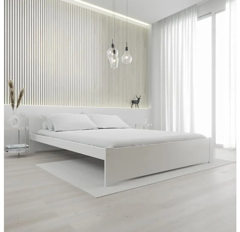 Pat dublu Culoare alb, IKAROS 160 x 200 cm Saltele: Cu saltele Deluxe 10 cm, Somiera pat: Cu lamele drepte