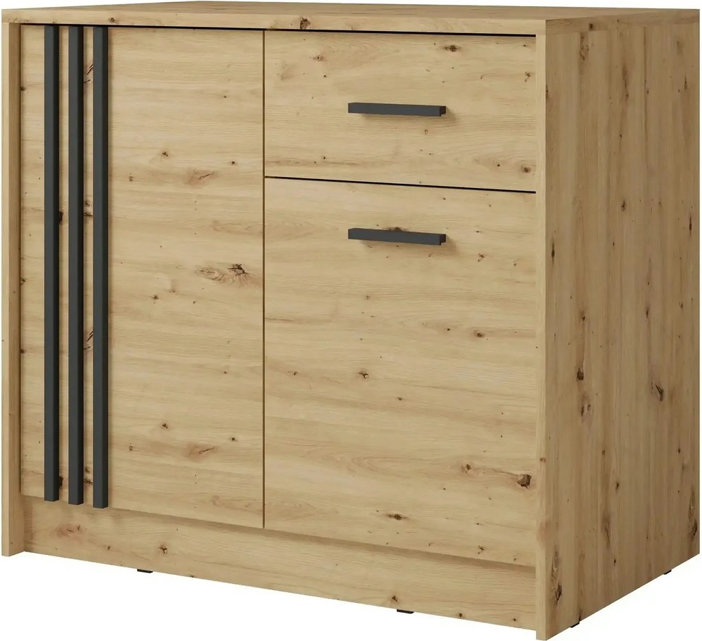 Comoda CANADA CY4, stejar artisan/negru, PAL laminat, 102x42x94 cm