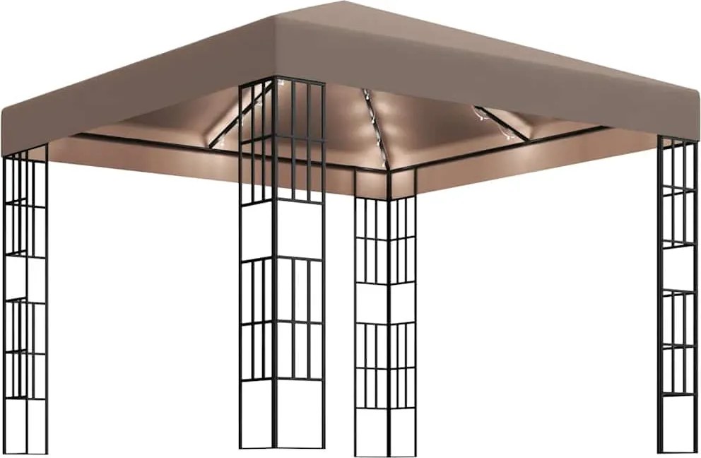 vidaXL Pavilion cu șiruri de lumini LED, gri taupe, 3x3 m