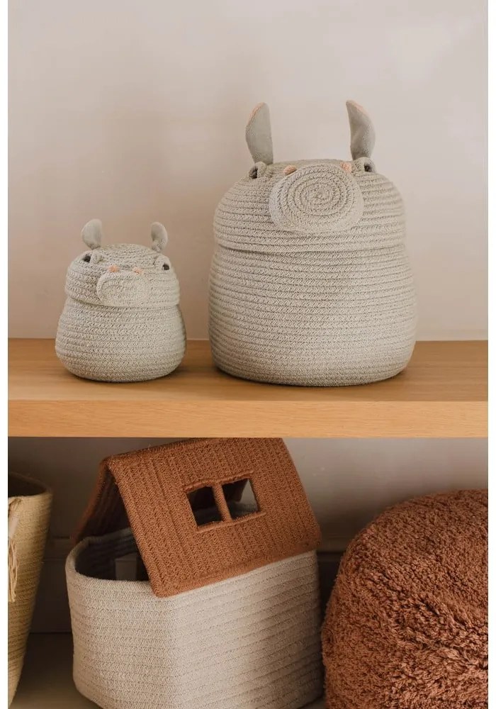 Coș de jucării pentru copii gri deschis din material textil ø 15x15 cm Mini Henry the Hippo – Lorena Canals