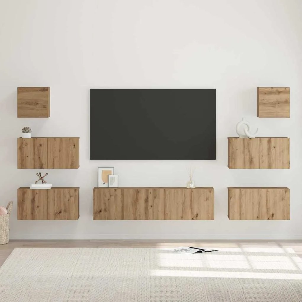 vidaXL Set comodă TV Pe perete Altele 8 pcs stejar artizanal 60 x 30 x 30 cm