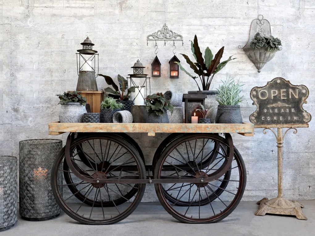 Consola din lemn reciclat de mango , cu 4 roti, aspect rustic industrial