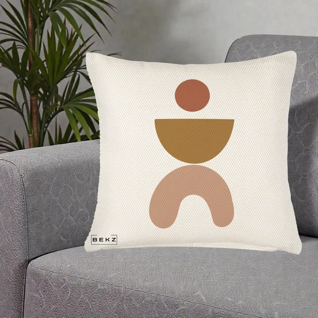 Perna Decorativa Geometric Boho Disc si Arc, 40x40 cm, Crem Reliefat, Husa Detasabila, Perna Inclusa, BEKZ®