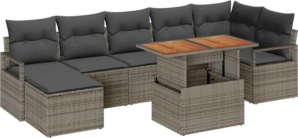 vidaXL Set de masă pentru grădină cu pernă 8 pcs Gri și Brown