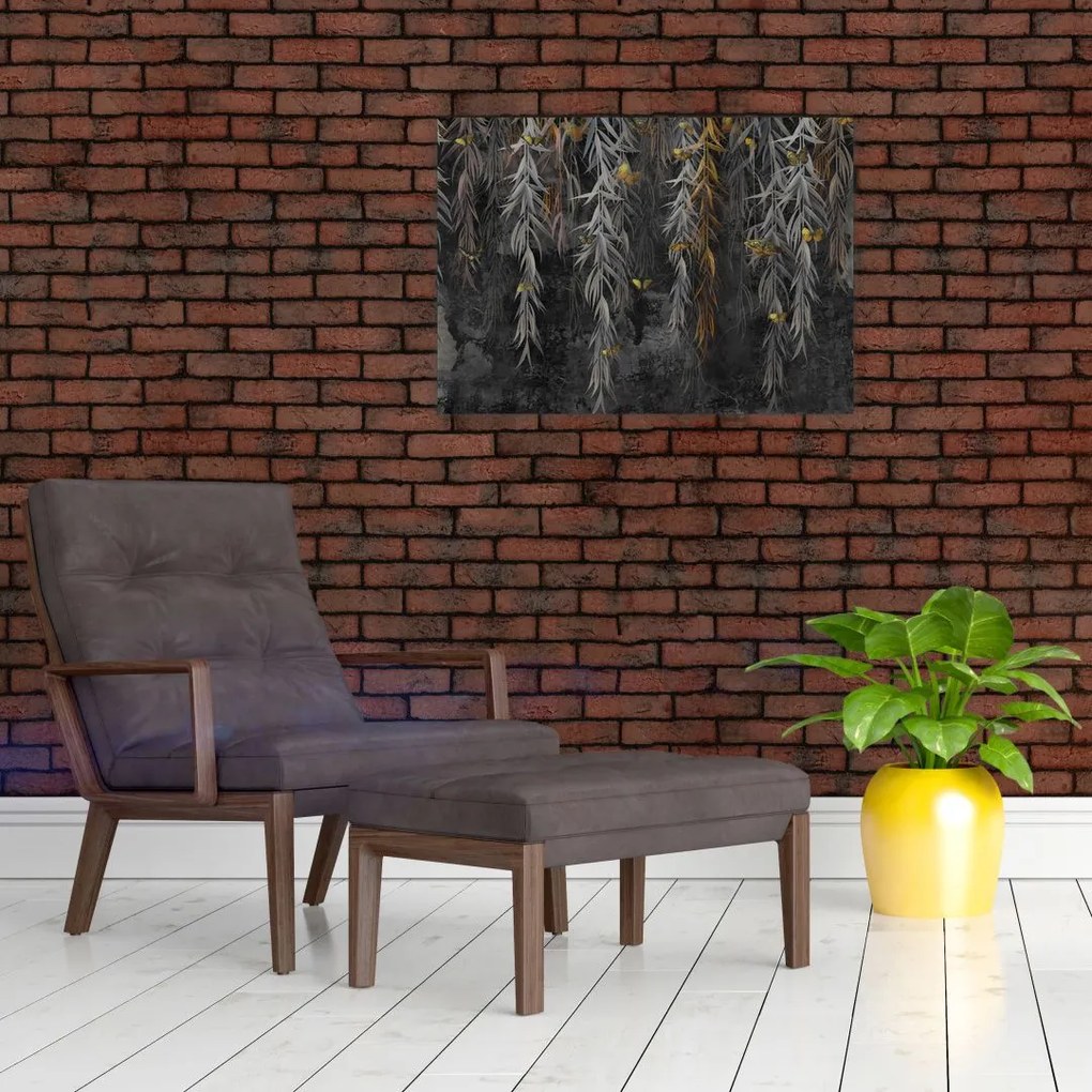 Tablou - Crenguțe de salcie, fundal negru (70x50 cm)