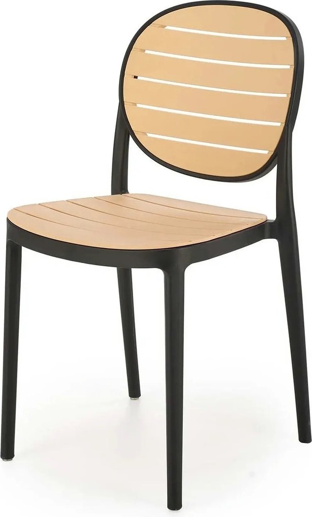 Scaun de gradina K529, stejar/negru, polipropilena, 42x51x83 cm