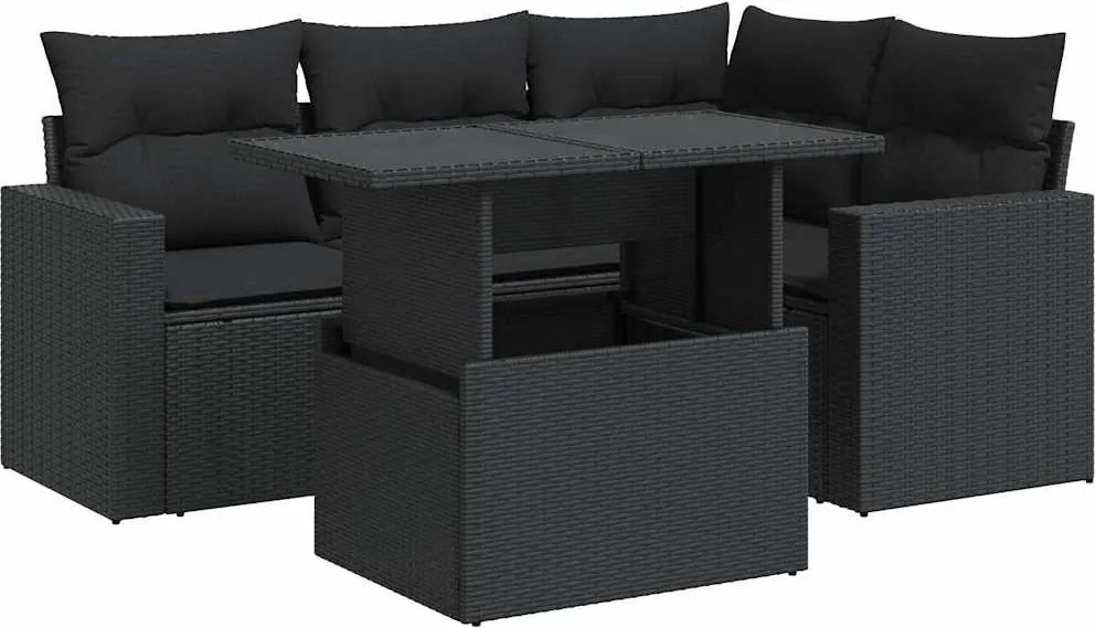 vidaXL Set mobilier de grădină cu perne, 5 piese, negru, poliratan