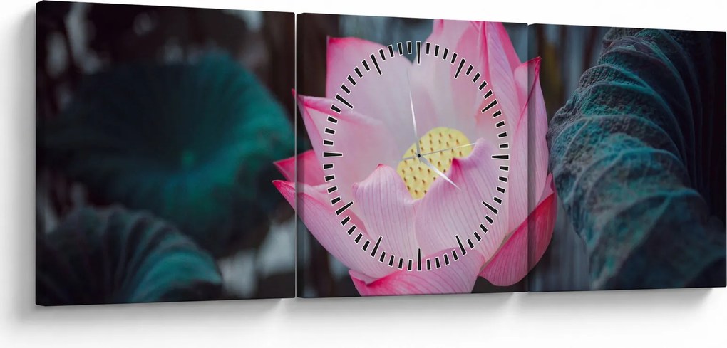 Tablou cu floare roz (cu ceas) (90x30 cm)