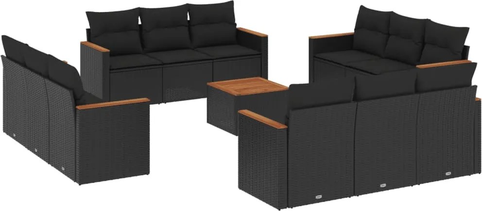 vidaXL Set mobilier de grădină cu perne, 13 piese, negru, poliratan