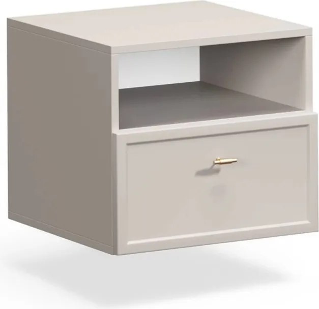 Noptieră suspendată cu sertar Lorini 45 cm - cașmir / mânere aurii T-bar