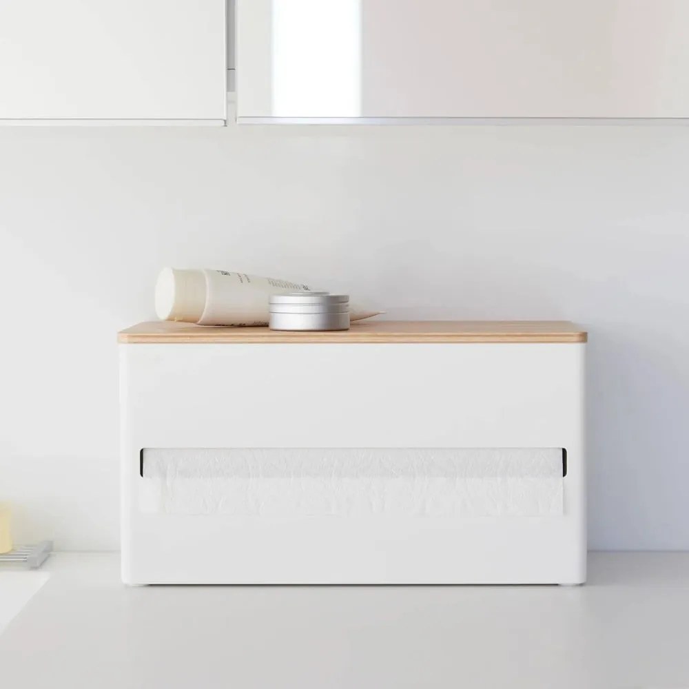 Suport orizontal pentru prosoape de bucătărie din hârtie alb din metal Rin – YAMAZAKI