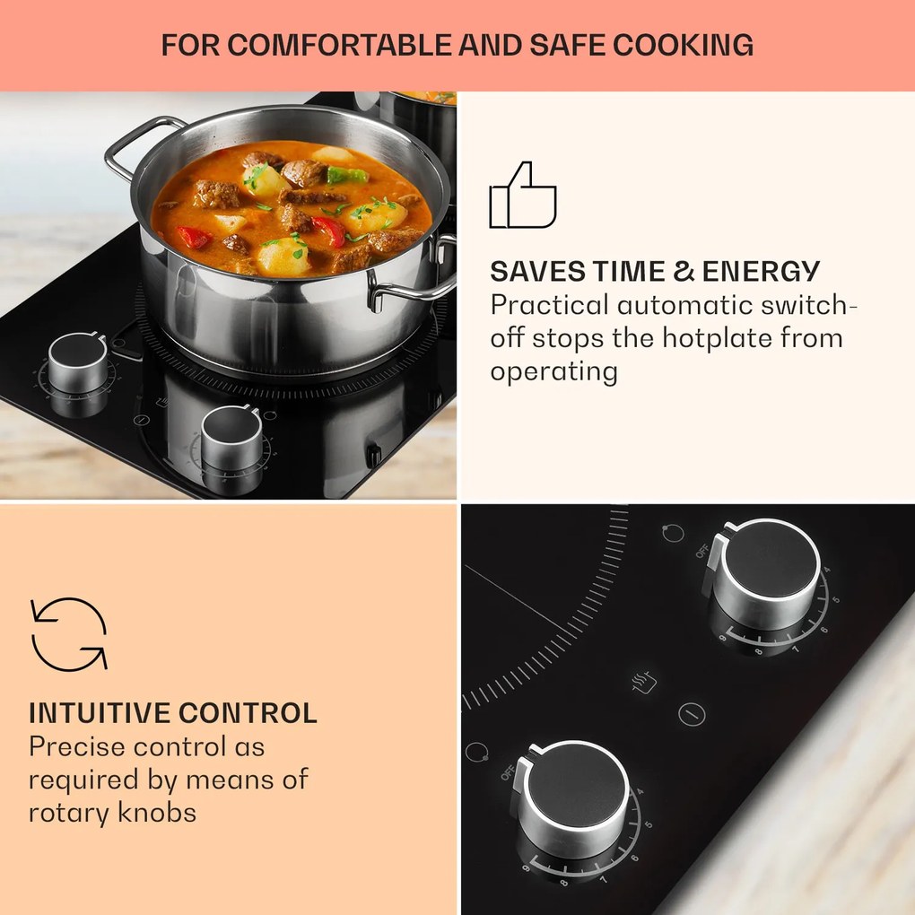 Klarstein Kochheld, plită cu inducție cu 2 zone, 2900 W, butoane rotative, sticla, negru