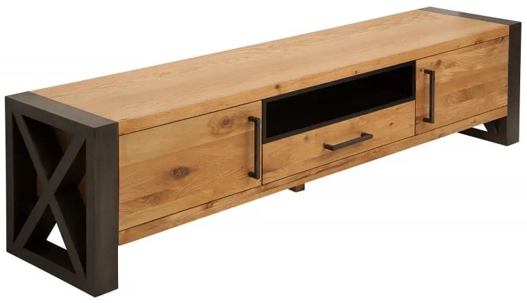 Comoda TV THOR 200 cm din lemn de stejar salbatic, stil industrial