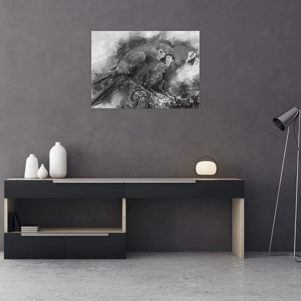 Tablou pe sticlă - Acuarelă papagali (70x50 cm)