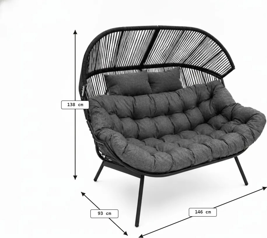 Canapea de gradina AURELO cu doua locuri 146 cm, neagra