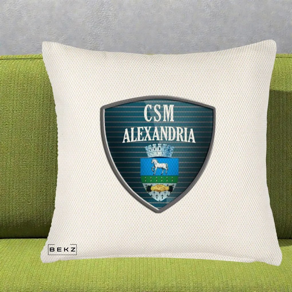 Perna Personalizata CSM Alexandria Fotbal, 40x40 cm, Crem Reliefat, Husa Detasabila, Perna Inclusa, BEKZ®