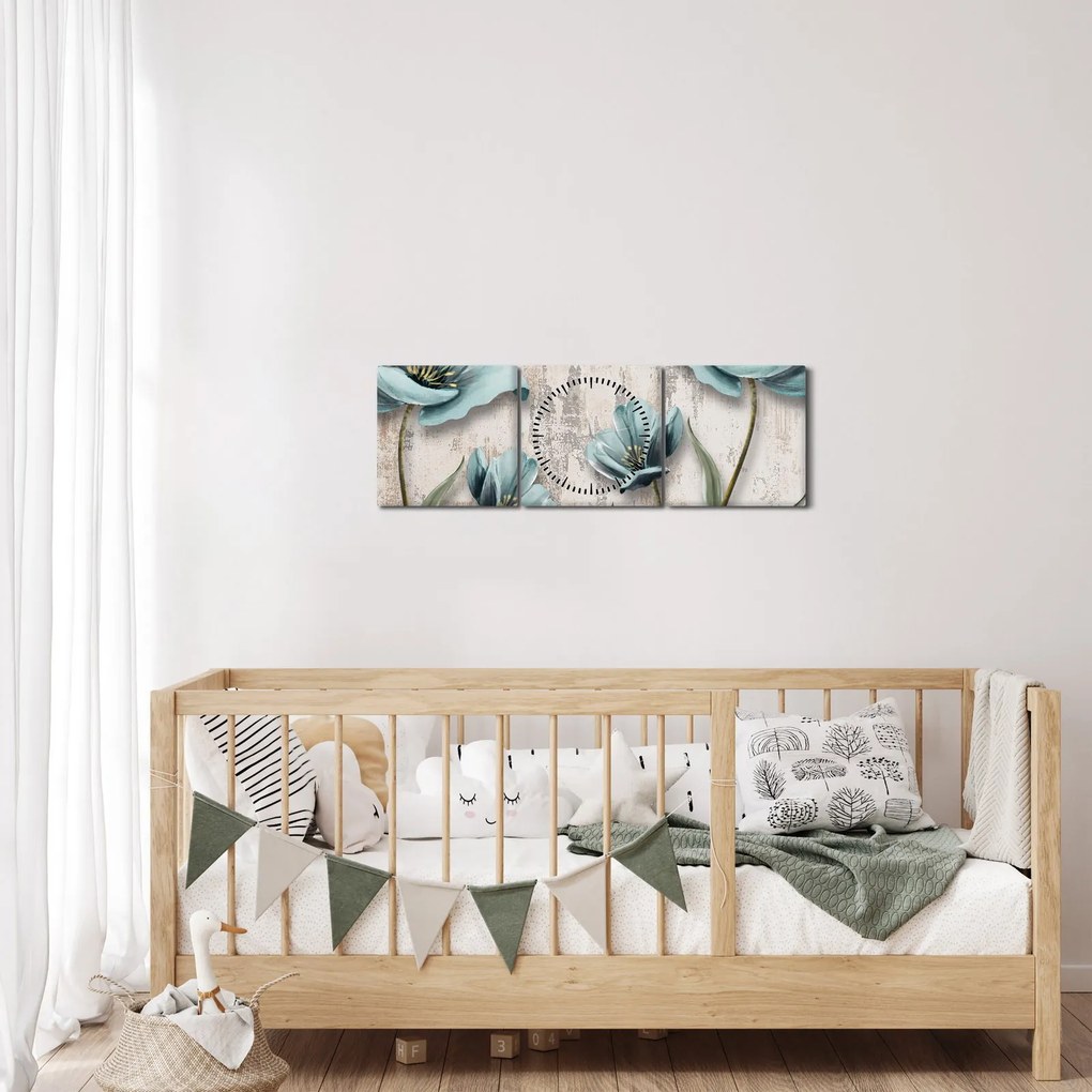 Tablou - Flori texturate (cu ceas) (90x30 cm)