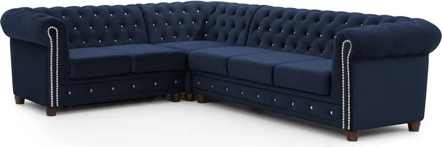 Colțar albastru extensibil cu tapițerie din catifea (cu colț pe partea stângă/în formă de ”L”) York Blik – Ropez