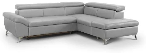 Canapea colțar extensibilă din piele SALERNO II, dreapta, gri