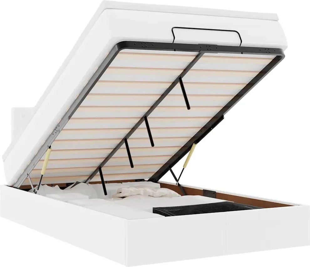 vidaXL Cadru pat otoman cu saltea alb pur 120x200cm piele artificială