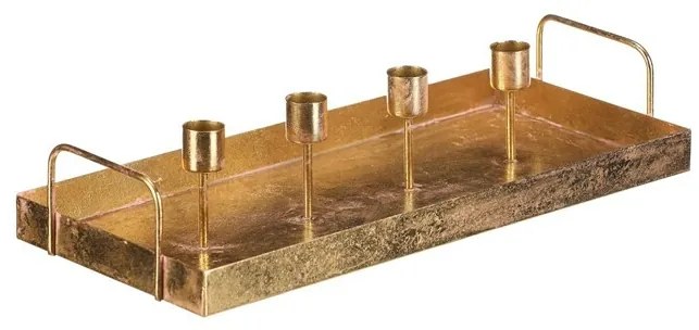 Sfeșnic metalic pentru 4 lumânări conice,dreptunghiular, auriu, 36 x 16 x 7 cm