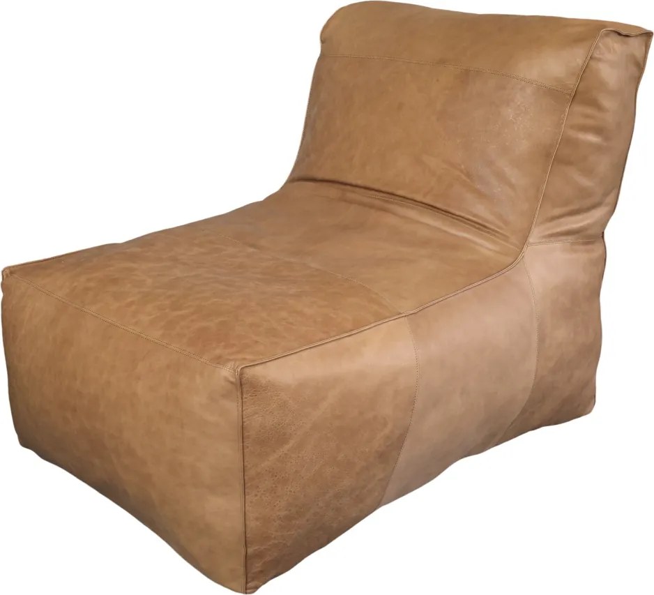 Fotoliu de relaxare cognac din piele naturală de bivol, lucrat manual, cu cusături duble și umplutură din bumbac reciclat, 103×83×83 cm, „Armagnac”