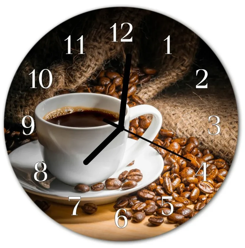 Ceas de perete din sticla rotund Cafea Bucătărie Brun | BIANO
