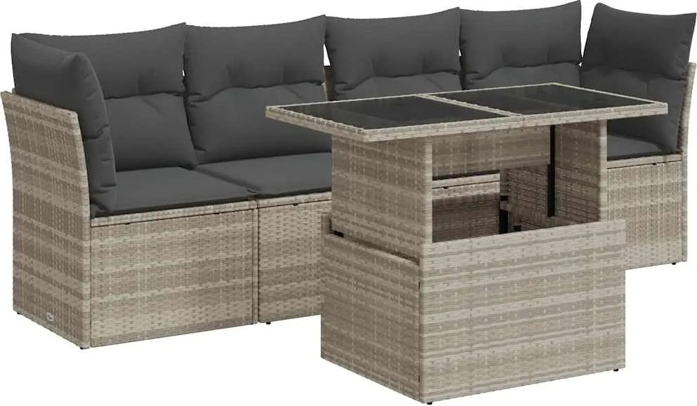 vidaXL Set canapele de grădină cu perne, 5 piese gri deschis poliratan