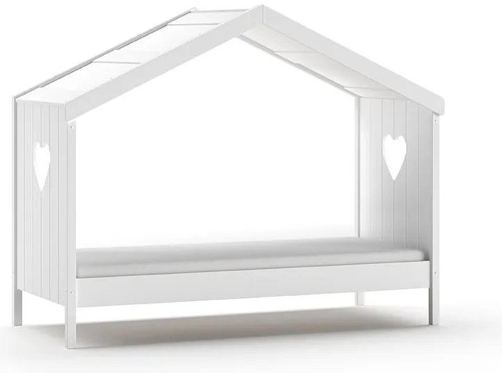 Set AMORI în alb format dintr-un Pat copii Vipack fără cap (90 x 200 cm) și protecție împotriva căderii.